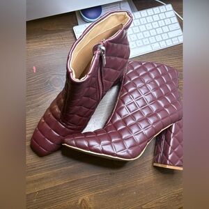 Quilted Burgundy Ankle Boots